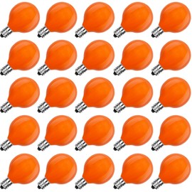 SUNSGNE G40 Orange Incandescent Replacement Light Bulbs, 25 Pack Globe Light Bulbs for E12 Outdoor String Lights, C7/E12 Candelabra Base, 5 Watt, Orange