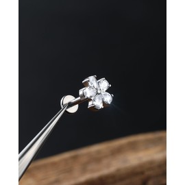 Jewseen Flower Flat Back Earring Titanium Lip Stud Internally Threaded Cartilage Earring CZ Labret Stud Helix Earring