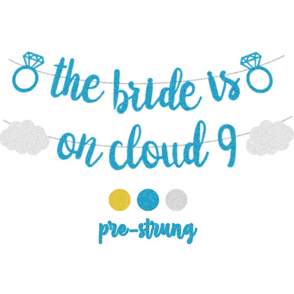 Pancarta de despedida de soltera, The Bride is On Cloud 9, pancarta azul dorado para despedida de soltera (plata)