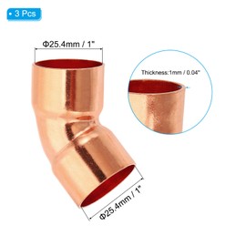 PATIKIL 1" ID 1mm Thick Elbow Copper Fitting, 3pcs 99.9% Pure Copper 45 Degree Pipe Fitting Short Radius Tube Connector with Sweat Solder Connection for HVAC Refrigeration System