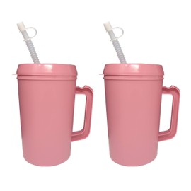 Insulated Hospital Carafe [Pack of 2] 34 oz – Hot and Cold Refillable Water Bottle – With Flexible Straw and Pouring/Sipping Spout (2)