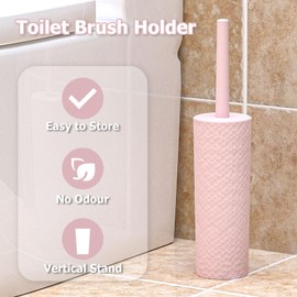 Topsky 2 Pack Compact Toilet Brush & Holder Set, Plastic Round Barrel Loo Brush with 2 Replacement Toilet Brush Head, Durable for Bathroom Toilet, Pink