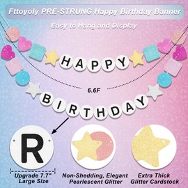 Fttoyoly - Pulsera de amistad preencordada para feliz cumpleaños de 6.5 pies con purpurina, decoración de cumpleaños, nombre único, pancarta de fecha de cumpleaños