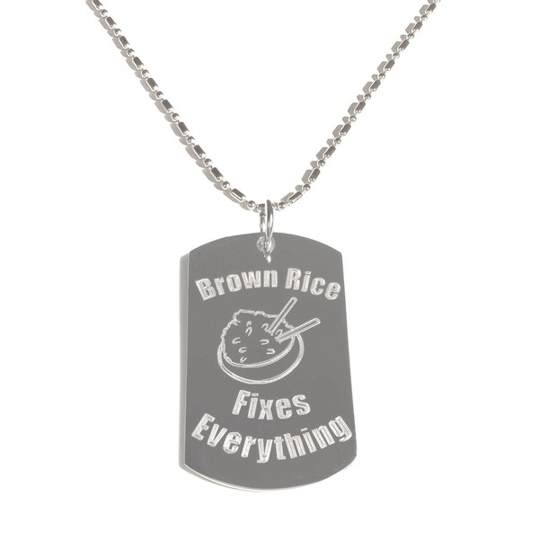Hat Shark Brown Rice Fixes Everything - Luggage Metal Chain Necklace Military Dog Tag