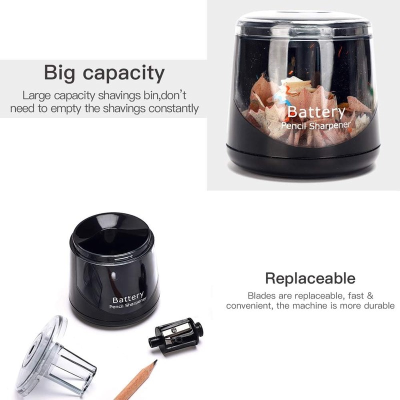 High-Speed Automatic Pencil Sharpener, Black Portable Battery-Powered Colored Pencils Sharpener