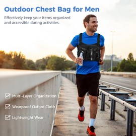 Epicover Outdoor Chest Bag for Men, Multi-pocket Chest Pack, Breathable Oxford Cloth Chest Rig, Lightweight Urban Style Chest Bag Vest for Hiking, Running, Cycling