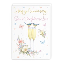 Hunts England - Son And Daughter-in-Law Anniversary Card - A5 Size - Champagne Flutes - Gold Foil - Luxury Anniversary Card For Son And Daughter In Law - Milo's Gallery