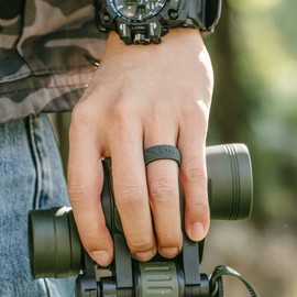 ThunderFit Silicone Wedding Rings for Men, Rubber Engagement Bands 9mm Wide 2mm Thick (Forest and Mountains - Silver C, Gold A, Grey B, Black - Size 9.5-10 (19.8mm))