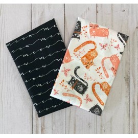 Assorted Fabric FQ Fat Quarter Set 2 Black Orange White Cats Kittens Cat Meow 100% Cotton