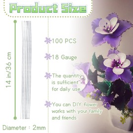 100 Pcs White Paper Wrapped Floral Stems Wire, 14 Inch 18 Gauge, Crafts Supplies for DIY Flower Arrangement