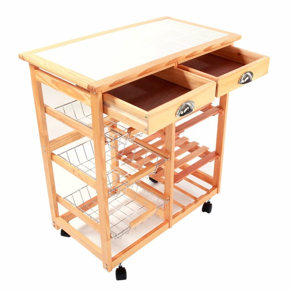 Unbranded US Rolling Wood Kitchen Island Trolley Cart Dining Storage
