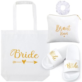 Weewooday Set of 4 Bridal Gift Bridal Shower Gifts Including Bridal Slippers Canvas Carry Bag Cosmetic Bag Hair Bobbles for Wedding Engagement JGA Party Women Decoration (M (38-39))