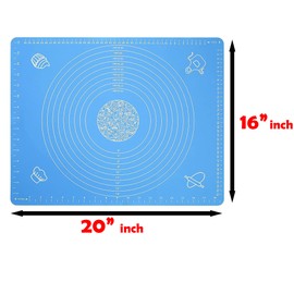 Silicone Baking Mat with Measurements - |Non Slip Non Stick| Pastry Rolling,Counter Mat,Dough Rolling Mat,Oven Liner (20" x 16 ", Blue)