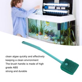 Aquarium Algae Scraper, Double Sided Sponge Brush Cleaner Long Handle Fish Tank Scrubber Sponge Scrubber Cleaner with Hanging Holes(Green)