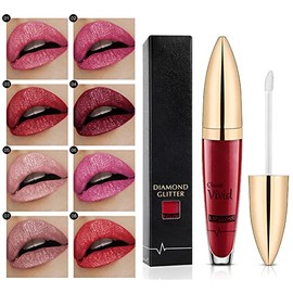 EUBUY lápiz Labial líquido, Mate a Brillo Diamante Brillante Brillo de Labios, Impermeable De Larga duración Color de Labios líquido para Mujeres y...