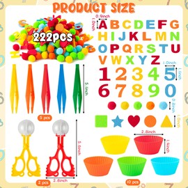 EZdhuawuse Letters Numbers Sensory Bin Fillers - 240 Alphanumeric Fine Motor Toys Color Counting Sorting Set for Kids, Felt ABC Letter Math Symbols Pom Poms Cup Clip for Preschool Education Activities