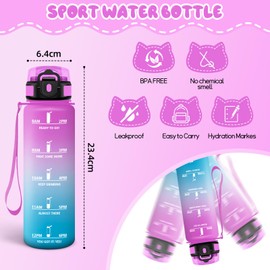 Motswedi Borraccia 500 ml, Borraccia Sportiva, a Prova di Perdite Bottiglia acqua, Include Spugna di Pulizia, Motivazionale Bottiglia Plastica - Rosso Lampone & Ciano