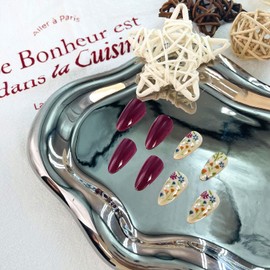 Flower Press on Nails Short Almond False Nails Glossy Full Cover Spring Summer Design Glue on Nail Pink Acrylic Fake Nail Reusable for Women