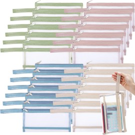 MotiMind 24 Pack Double Layer Mesh Zipper Pouch Bags 8.66 x 5 Inch/ A6 Large Capacity Zipper Mesh Bags for Organizing Storage Colored Storage Pouch with Handle for School Office and Home