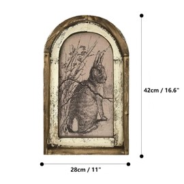 Smaroll Large Rustic Easter Decorations Rabbit Painting with Wooden Arched Frame Farmhouse Decoration Hanging Plaque Bunny Photo Sign Pediments,11 x 16.6 inch