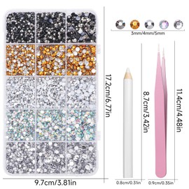 15000 Pcs Resin Rhinestones for Bedazzling, Black Brown Flatback Half Round Rhinestones, 3-5mm Silver Flatback Stones Colorful AB Gems Diamonds for Nail DIY Crafts Face Tumblers Mugs Clothing