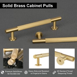 QOGRISUN 2-Pack Solid Brass Cabinet Pulls, Grooved Gold Bar Handles, 3-Inch Hole Center for Kitchen Drawer Dresser Cupboard, 4.4-Inch Total Length, Brushed Brass Finish – Eleganza