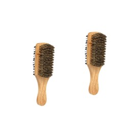 Baluue 2pcs Portable Double-sided Boar Bristle Beard Brush for Men Hair Grooming Tool Handle for Travel and Daily Styling