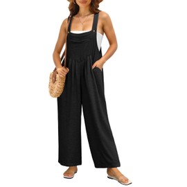 IWOLLENCE Women's Summer Jumpsuits Boho Wide Leg Overalls Casual Loose Rompers with Pockets 2024 Black Large