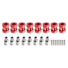 sourcing map 8pcs 12mm Wheel Hex Drive Hubs Adapter Combiner Coupler, Aluminum 15mm Extension with Nut Latch for 1/10 RC Crawler Car Parts, Red