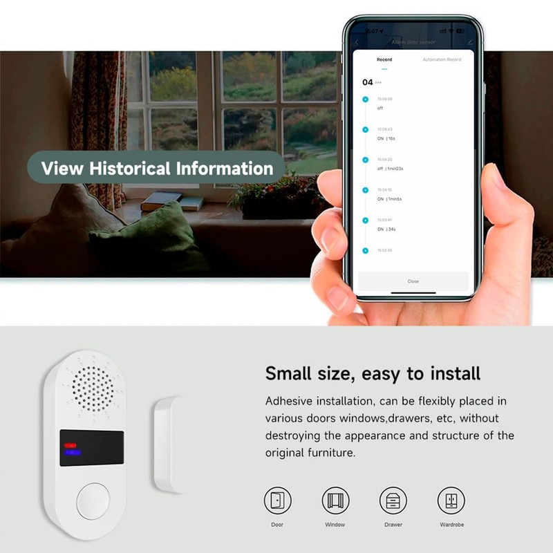Mengshen Smart WiFi Door Sensor No Hub Needed Wireless Window