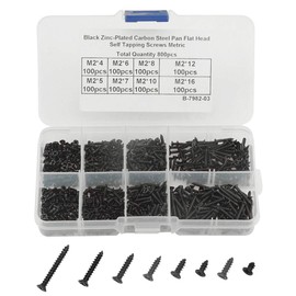 WMYCONGCONG 800pcs M2 Phillips Screws Self Tapping Self Tapping Screws Assortment Kit Carbon Steel Mini Wood Screws with Box (Black)