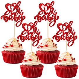 Ephlyn - 24 piezas de decoración para magdalenas para el día de San Valentín, corazón con purpurina, pies de bebé, diseño de corazón para el amor del día de San Valentín, baby shower, cumpleaños,