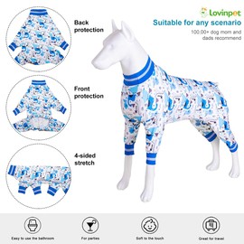 LovinPet Dog Outfits For Xl Large Boy Dogs - Undershirt For Large Dog,ightweight Stretchy Fabric, Abstract Dinosaur Print, Big Dog Jammies, Uv Protection Tshirt, Easy To Wear Adorable Dog Jumpsuit,3Xl