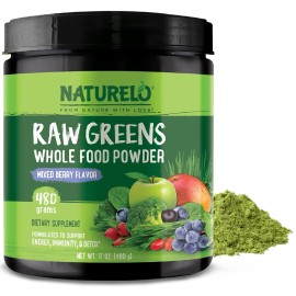 NATURELO Raw Greens Superfood Powder - Mixed Berry - Boost Energy, Detox, Enhanc