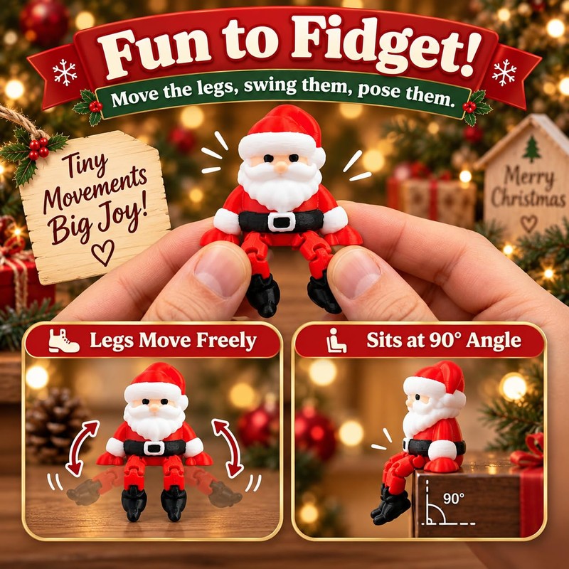 15 Pack Mini Santa Figurines, Christmas Decorations with Movable Legs