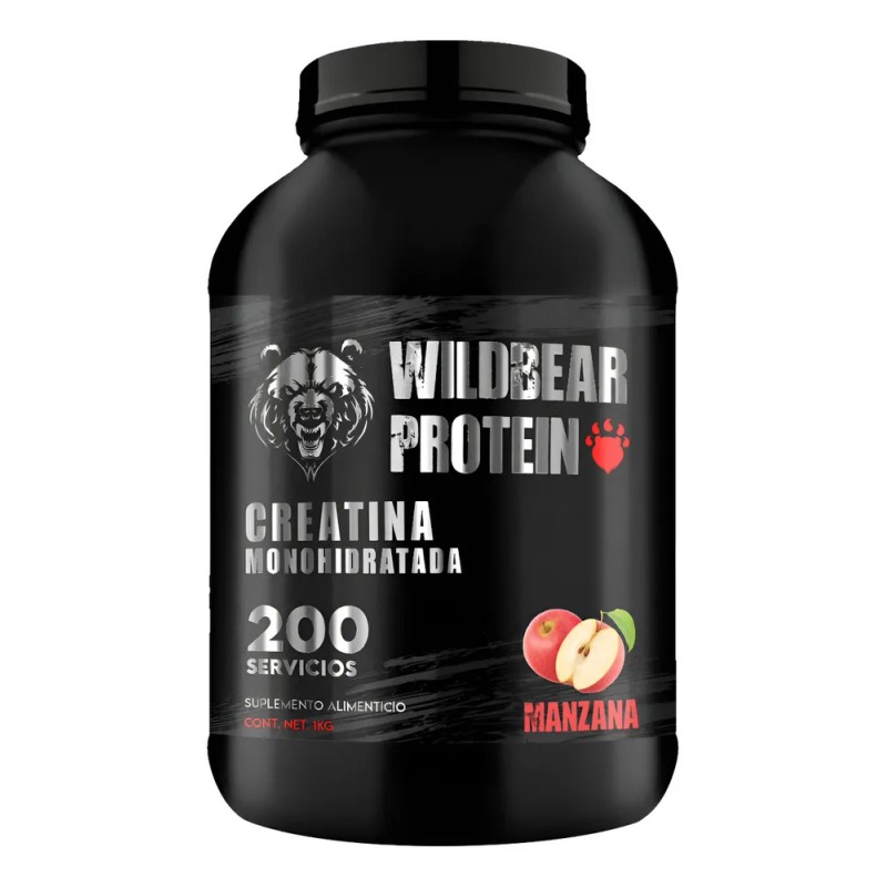 Creatina Monohidratada 1kg Wild Bear 200 Servicios Manzana