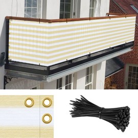 Goleray 3'x25' Beige White Balcony Privacy Screen Fence Outdoor Patio Mesh Shade Net Cover, UV Protection Shade Cloth Temporary Fencing for Apartment Railing Porch Deck