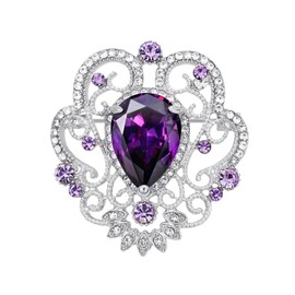 SELOVO Purple Rhinestone Flower Brooch for Women Pin Hat Accessory Vintage Style