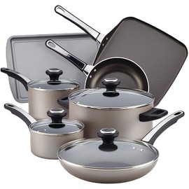 Farberware 21925 High Performance Nonstick Cookware Set / Pots and Pans Set Dishwasher Safe - 17 Piece, Silver