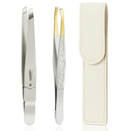 AUYAO Tweezers for Facial Hair Eyebrow Tweezers Set Women & Men, Stainless Steel Slanted Hair Removal Eyebrow Plucker Tweezer Beauty Tool for Ingrown Hair Blackhead Removal Eyelash Extension