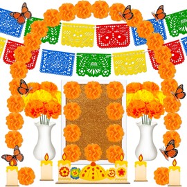 Eternity sky Dia De Los Muertos Decorations Shadow Box Papel Picado Marigold Butterfly Wooden Board Day of The Dead Altar Ofrenda Decor Remembrance Memorial Supplies