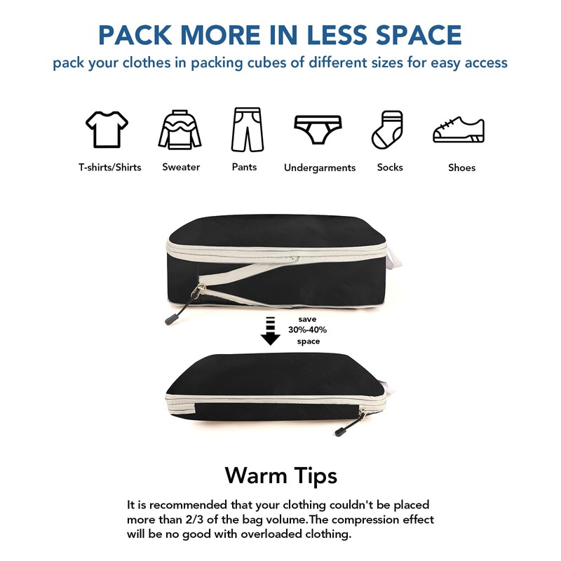 Packing Cubes, Compression Organisers Packing Bags Travel Packing Cubes for