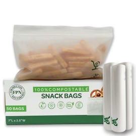 FPN Compostable Snack Bags, 7L x 2.5W inches, 200 Count, BPA Free Food Storage Bags | Durable, Leakproof, Freezer-Safe, and Reusable