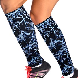 [eggpass] ふくらはぎ サポーター 着圧 【現役整体師推奨】 カーフスリーブ 冷え対策 吸汗速乾 足 2枚組（1足） 全5種 M L XL サイズ (M, イナズマブルー)