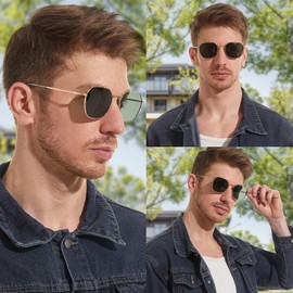 VIVIENFANG Polarized Hexagon Square Sunglasses For Women Men, Trendy 2023 Geometric Polygon Gold Metal Rim Sun Glasses VF2213, Gold/G15 Green