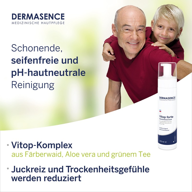 DERMASENCE Vitop Forte Cleansing Foam, 200 ml - Mild, Soap-free