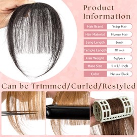 Clip in Bangs 100% Real Human Hair Extensions Wispy Bangs for Women Clip in Hair extensions Fringe with Temples Hairpieces (Natural2 Black2)