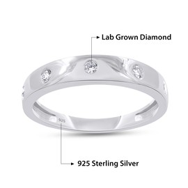 Lab Grown Diamond Wedding Bands for Women | 5-Stone Anniversary Bands, Promise Rings, Stackable Bands and Wedding Rings | 14K White Gold Over Sterling Silver Jewelry Gifts For Her (0.10 Cttw)-7