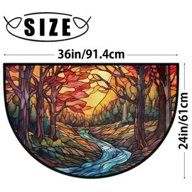 Outdoor Doormat Autumn Fall Forest Glass Painting Half Round Door Mat, Non-Slip Absorbent Entrance Welcome Mat, Front Porch Decor Mats Low-Profile Entryway Doormat Kitchen Fireplace Floor Mat,A-6