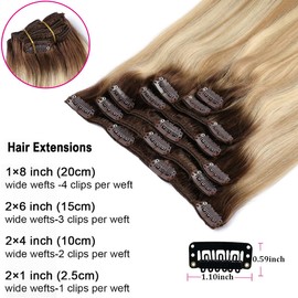 ORIGEN Clip in Hair Extensions Real Remy Human Hair Light Brown Ombre Ash Blonde Mix Platinum Blonde Balayage Hair for Women 80g 7 Pcs 14 Inches